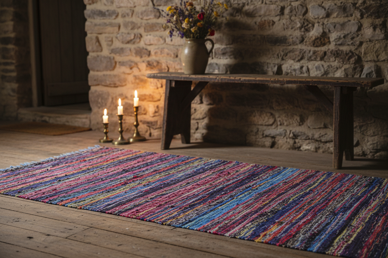 153 x 90cm Luxury Blue Rag Rug - Rustic Cottage