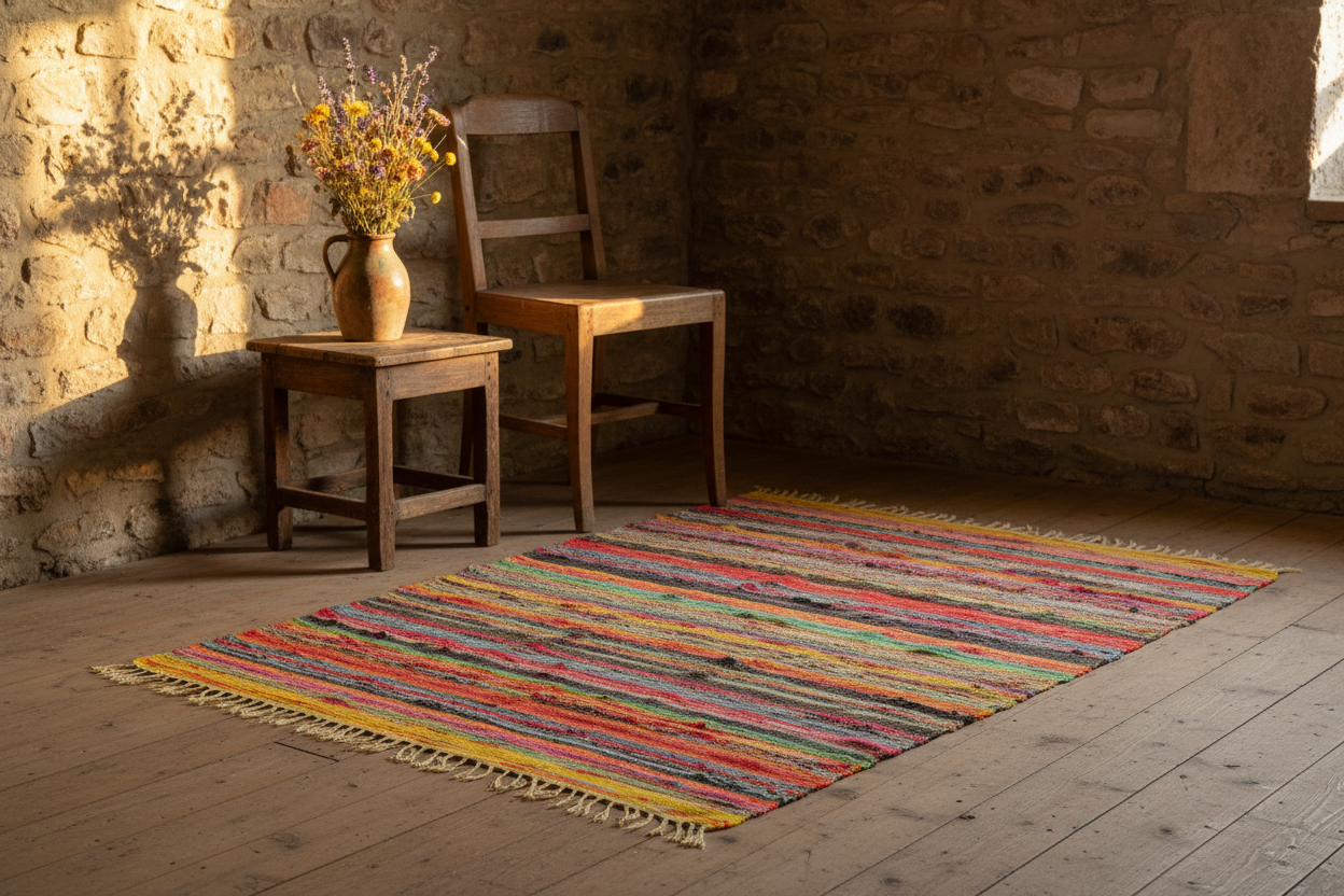 154 x 90cm Luxury Yellow Rag Rug - Rustic Cottage