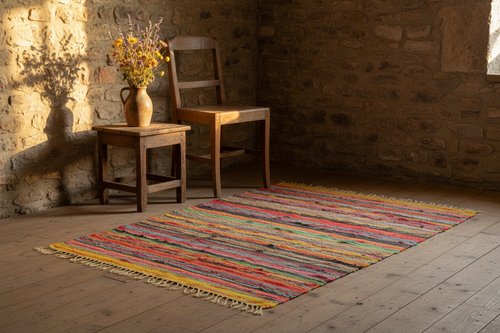 154 x 90cm Luxury Yellow Rag Rug - Rustic Cottage