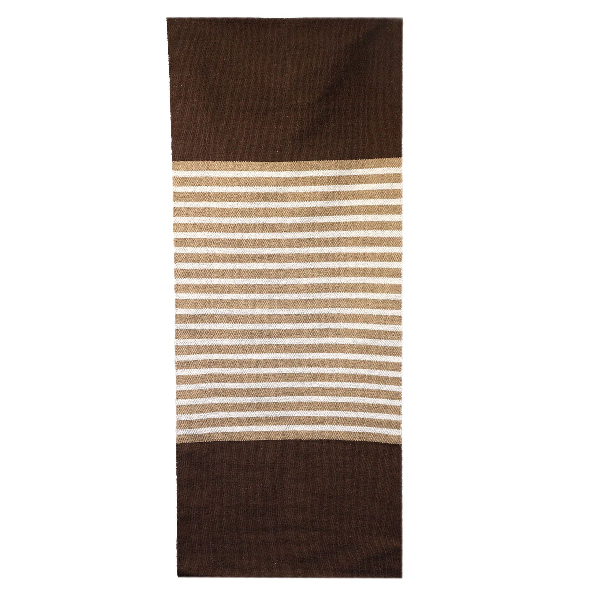 Indian Cotton Rug - Dark Brown / Beige