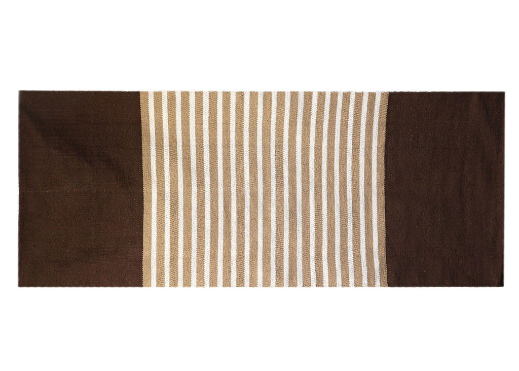 Indian Cotton Rug - Dark Brown / Beige