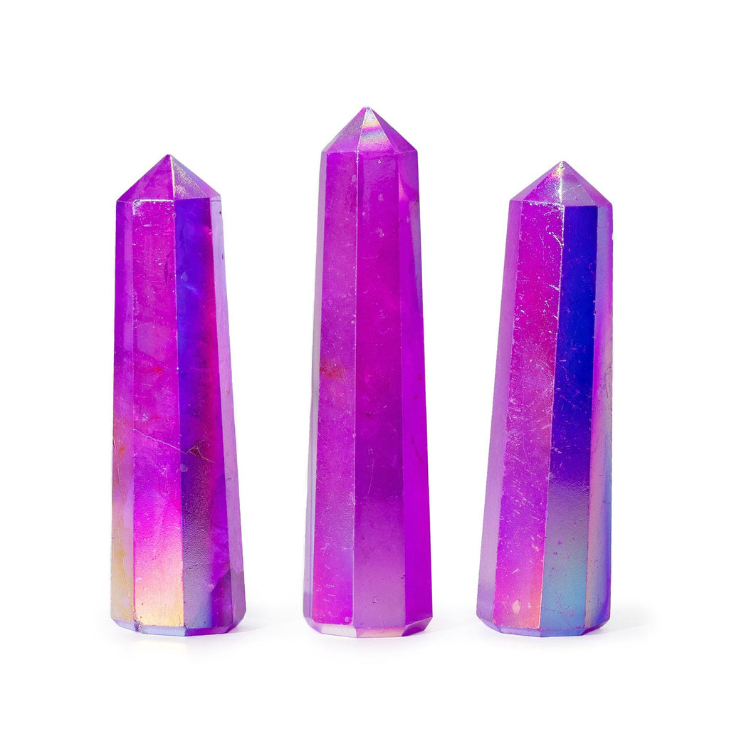 Aurora Crystal Quartz Obelisk Point | Purple Iridescent Tower, approx. 9cm
