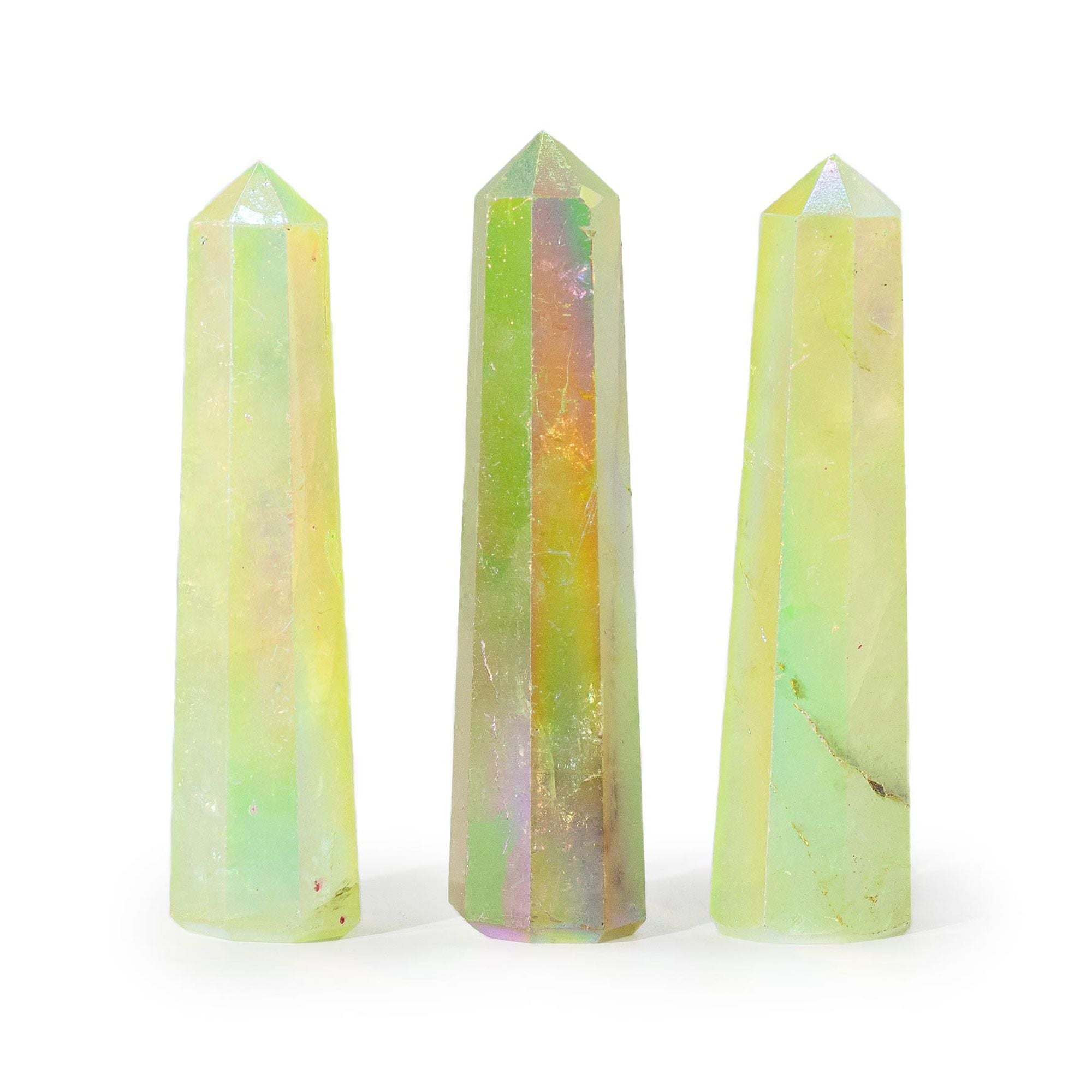 Aurora Crystal Quartz Obelisk Point | Pale Green Iridescent Tower, approx. 9cm
