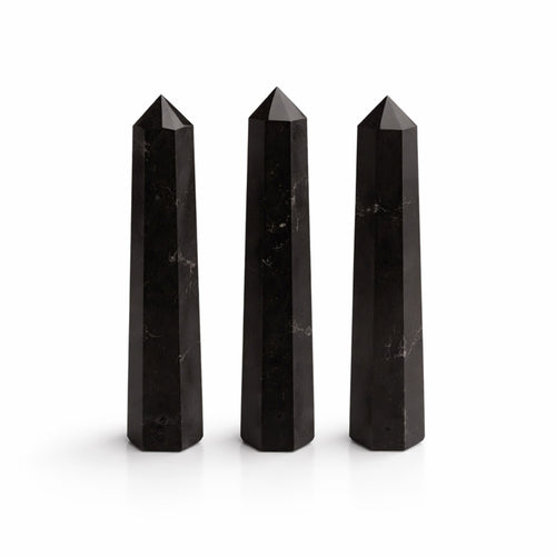 Black Tourmaline Obelisk Crystal Point | Six-Faceted Tower, approx. 11cm