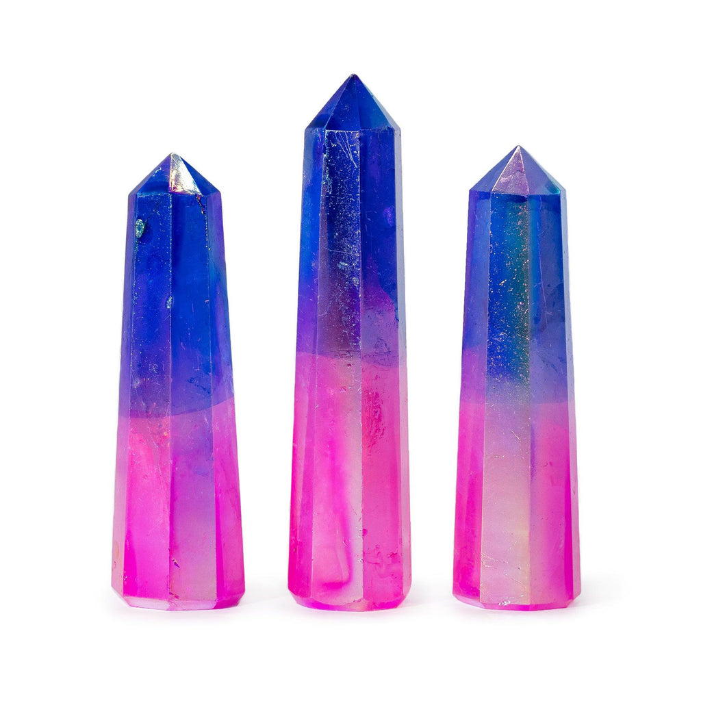 Aurora Crystal Quartz Obelisk Point | Pink & Blue Ombré Tower, approx. 9cm