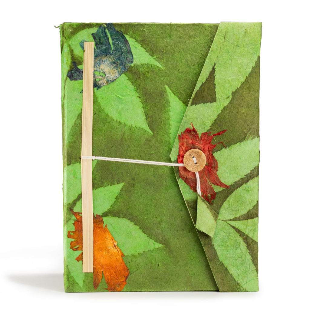 Lokta Bold Floral Journal – 45 Leaves – Includes Bookmark – Moss Green