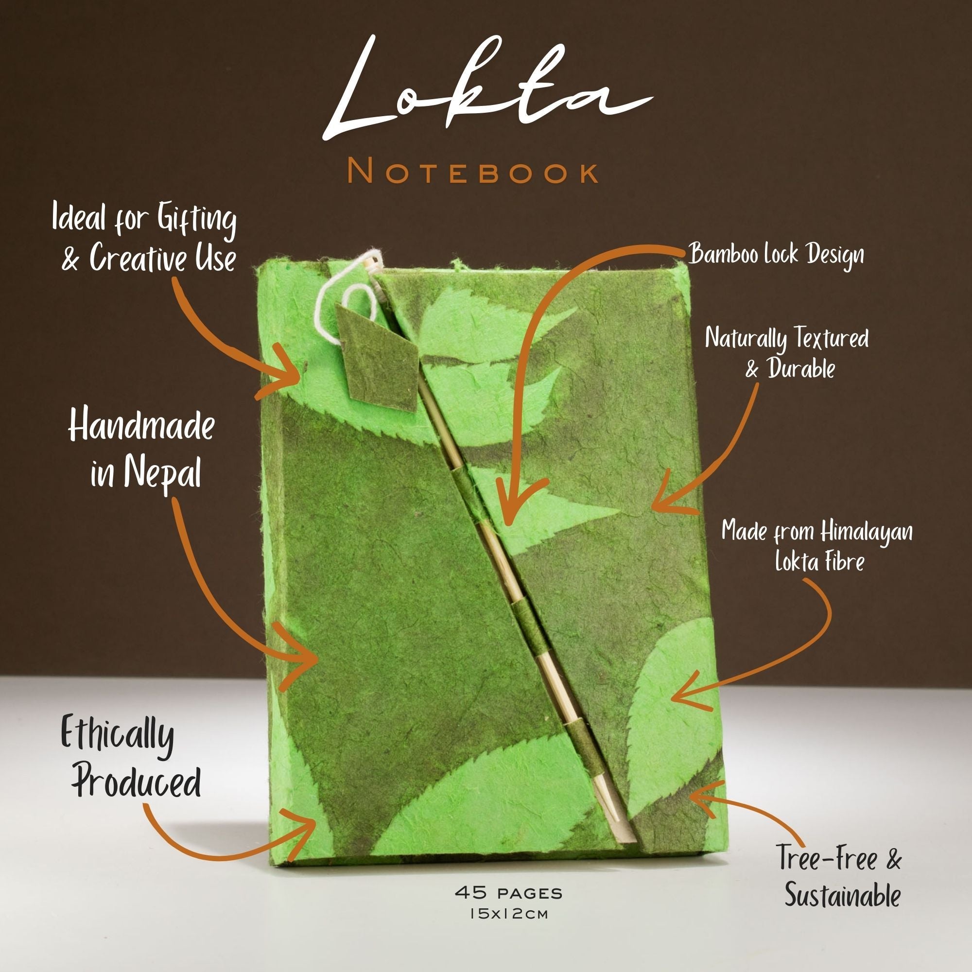 Lokta Bold Floral Bamboo Lock Journal – Moss Green