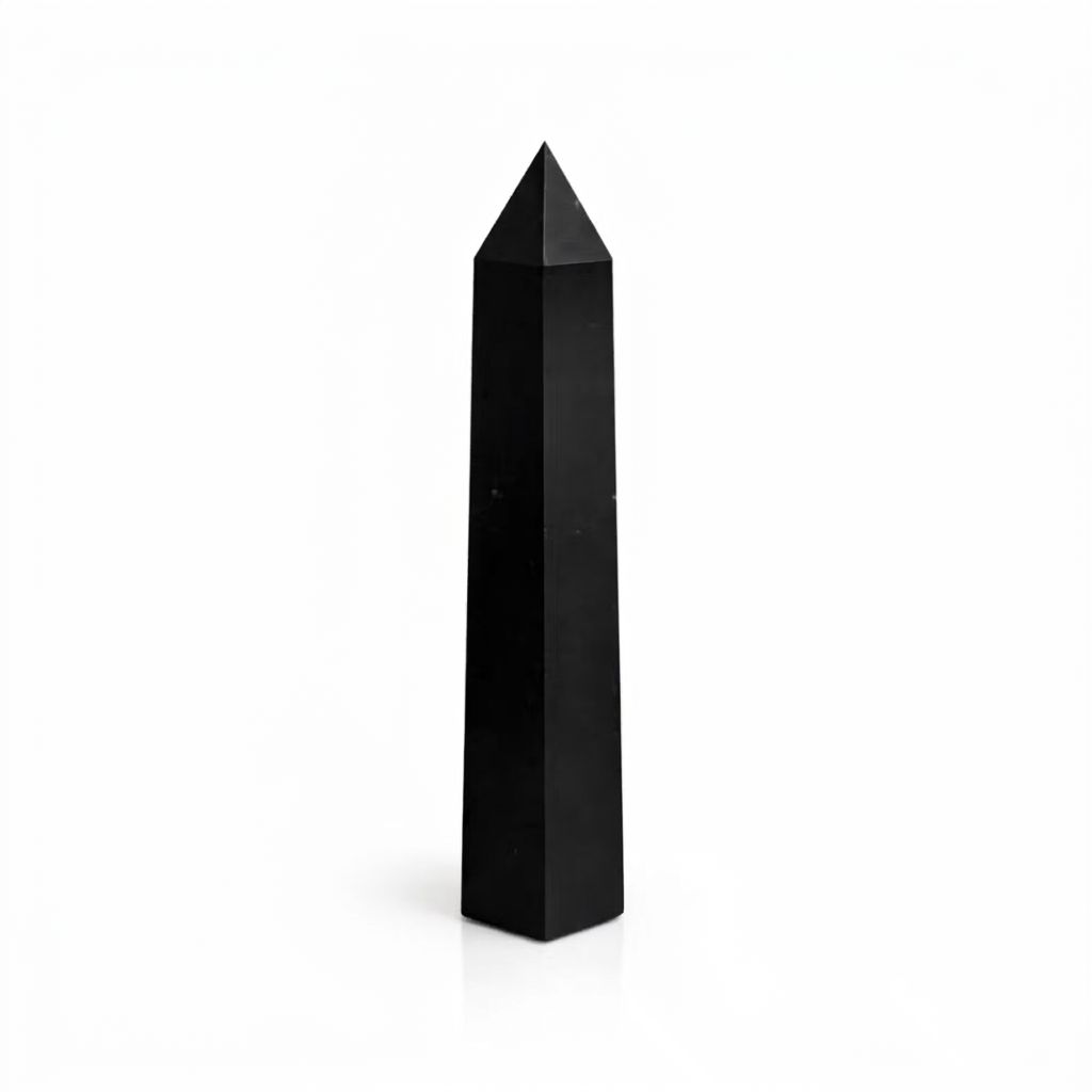 Black Tourmaline Obelisk Crystal Point | Six-Faceted Tower, approx. 17cm