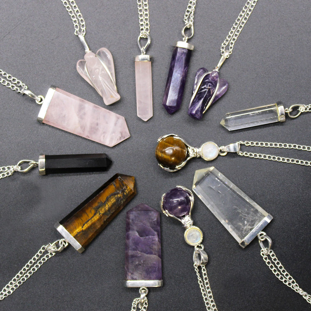 Gemstone Guardian Angel Pendant Necklace- Black Agate