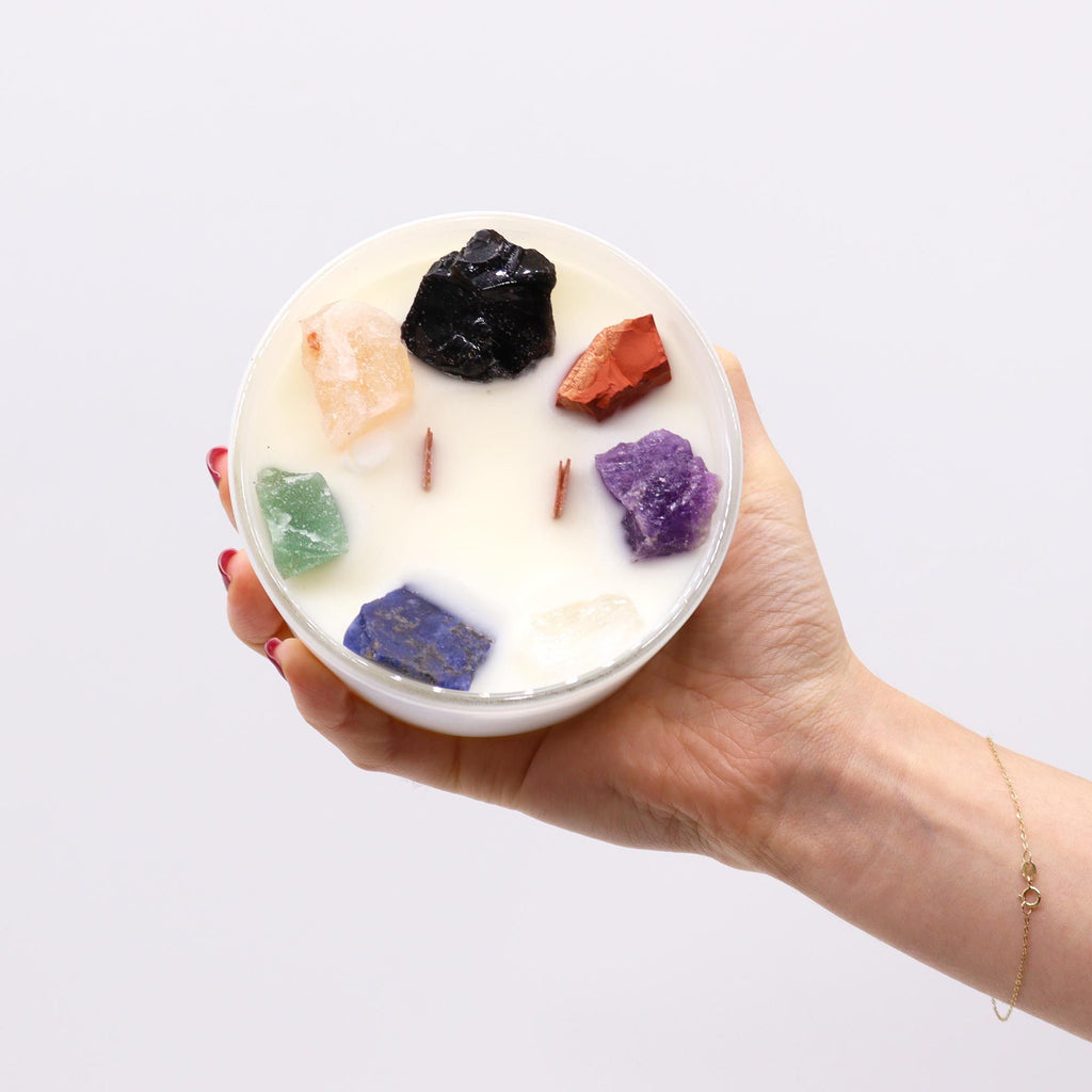 Large Chakra Crystal Soy Candles - Seven Charkra