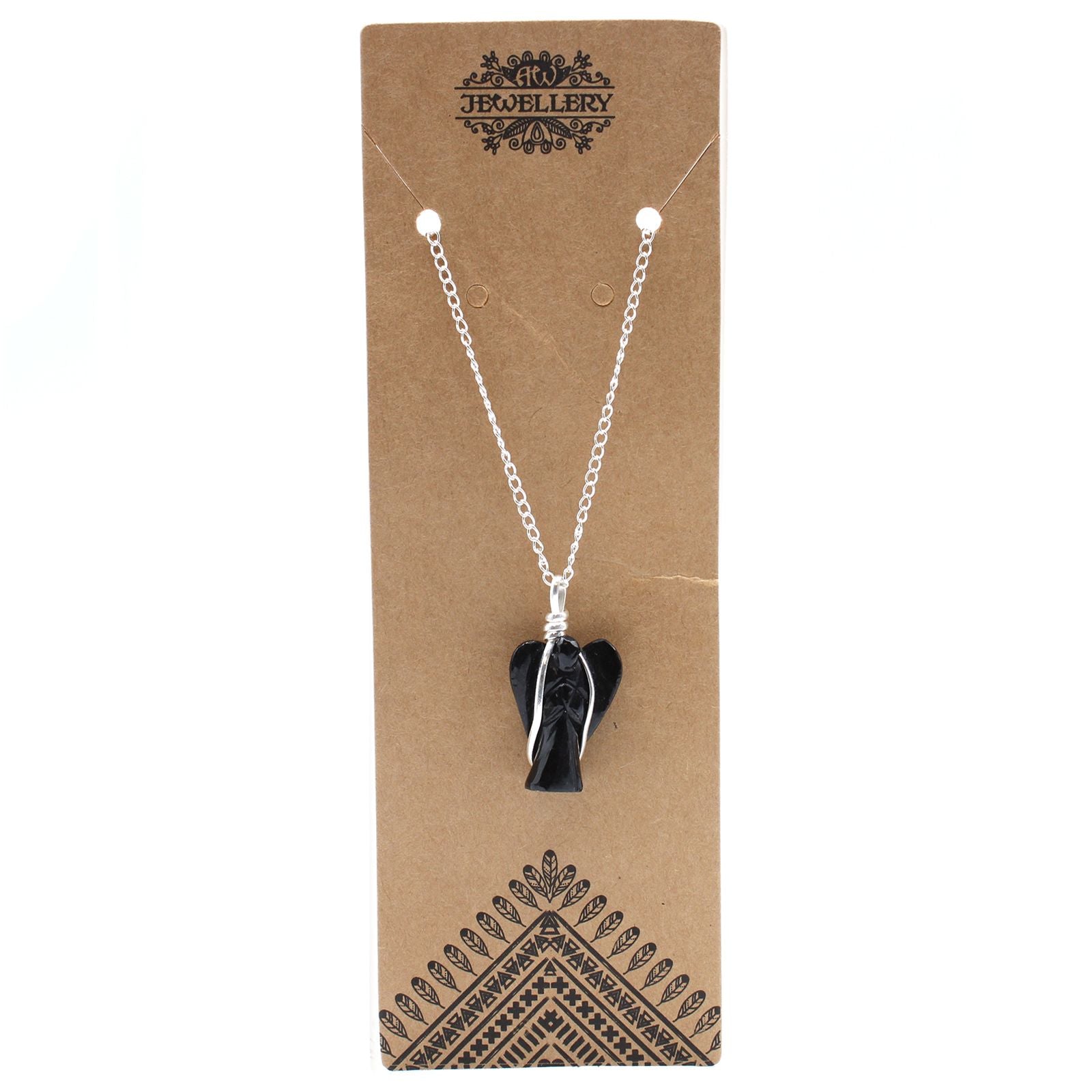 Gemstone Guardian Angel Pendant Necklace- Black Agate
