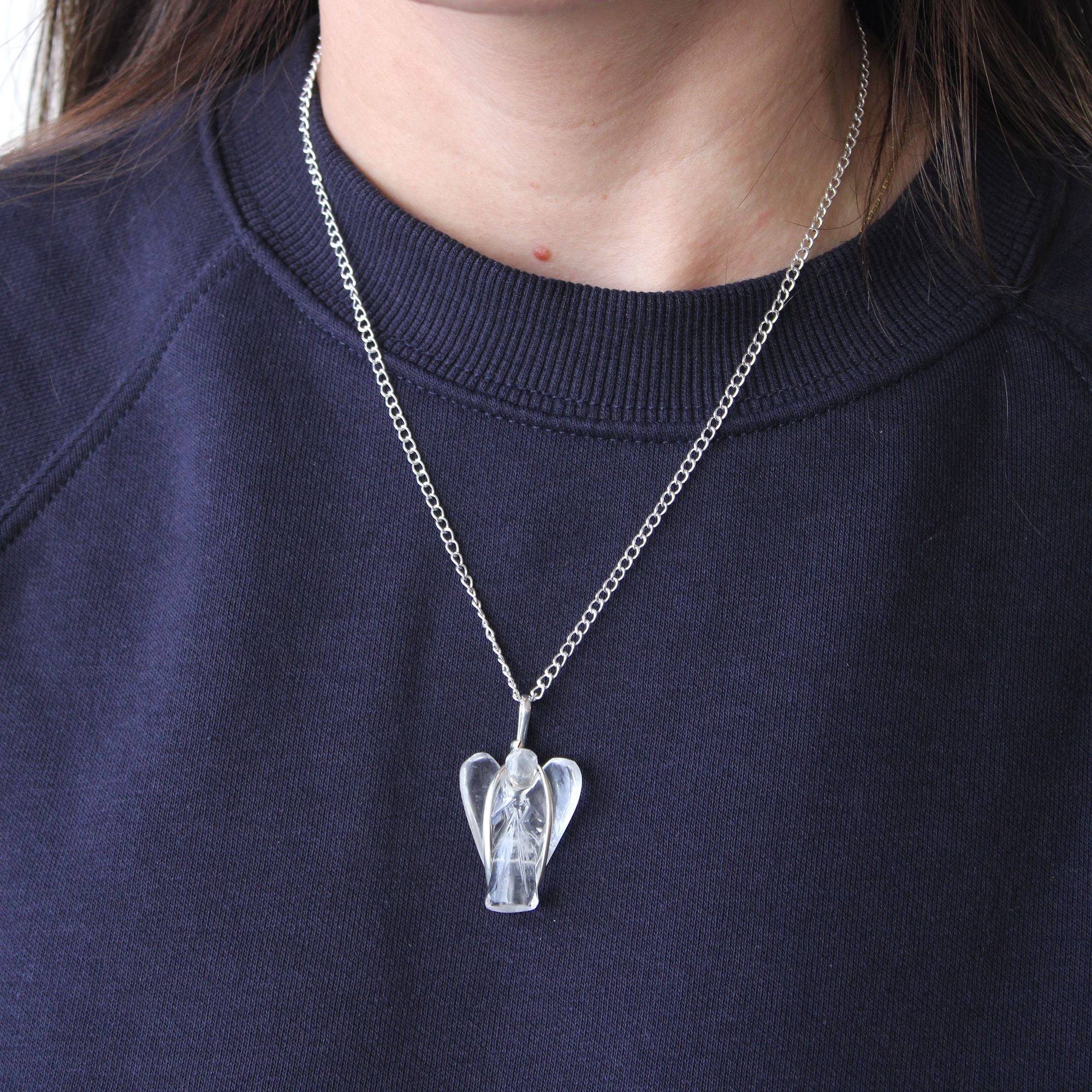 Gemstone Guardian Angel Pendant Necklace- Black Agate