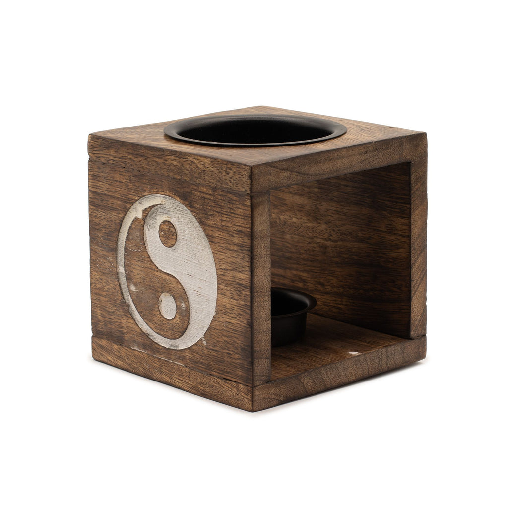 Square Mango Wood Wax Warmer - Yin Yang