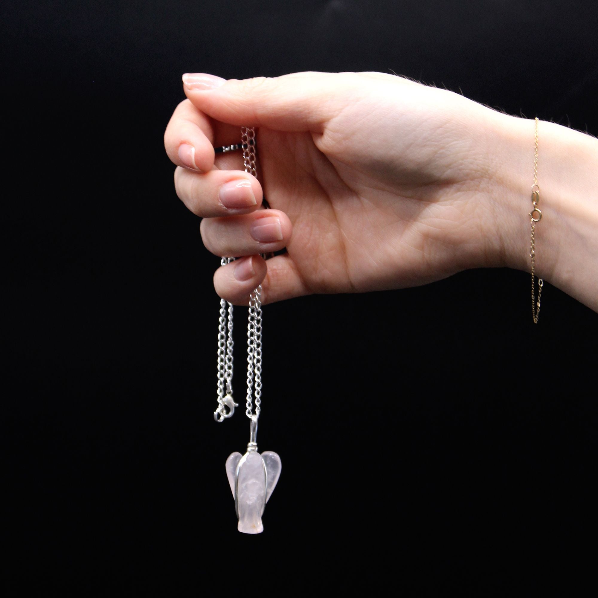 Gemstone Guardian Angel Pendant Necklace- Black Agate