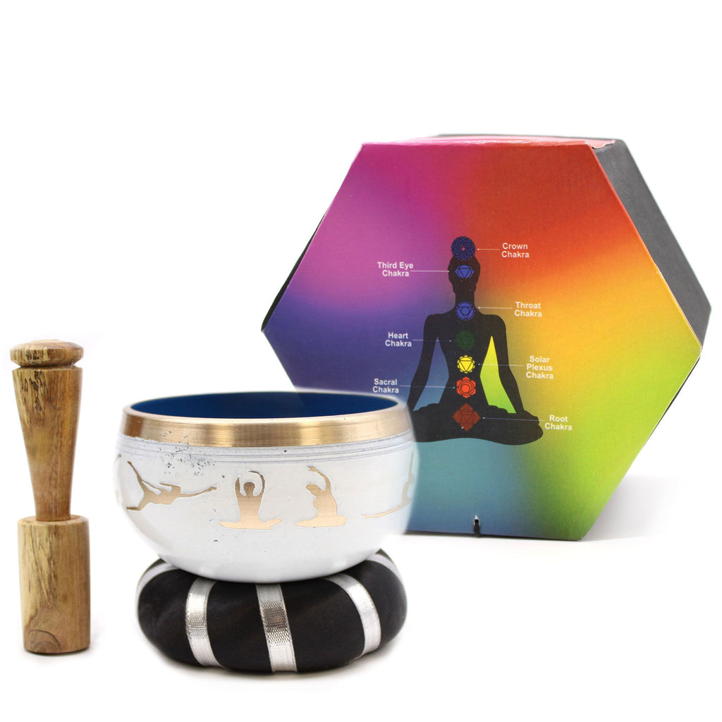 Large Yoga Moves Singing Bowl Set – White/Blue