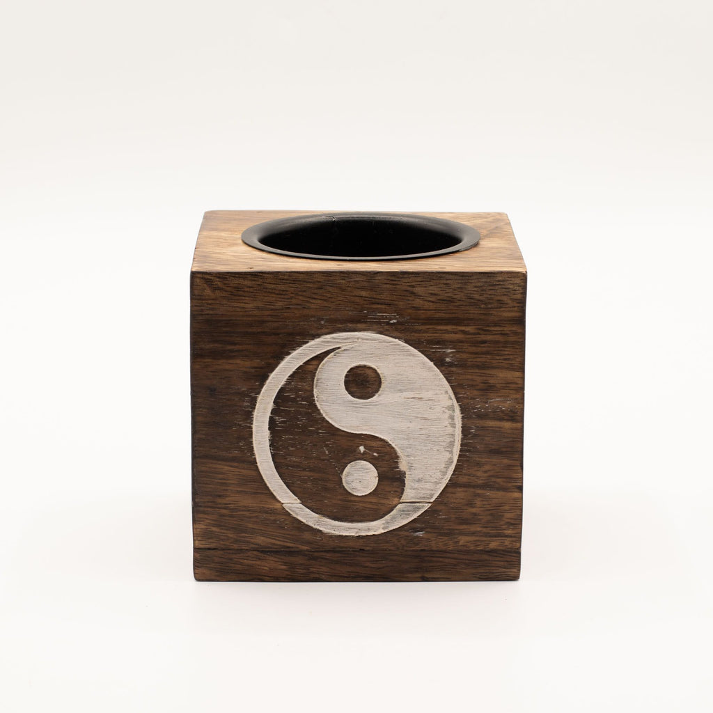 Square Mango Wood Wax Warmer - Yin Yang