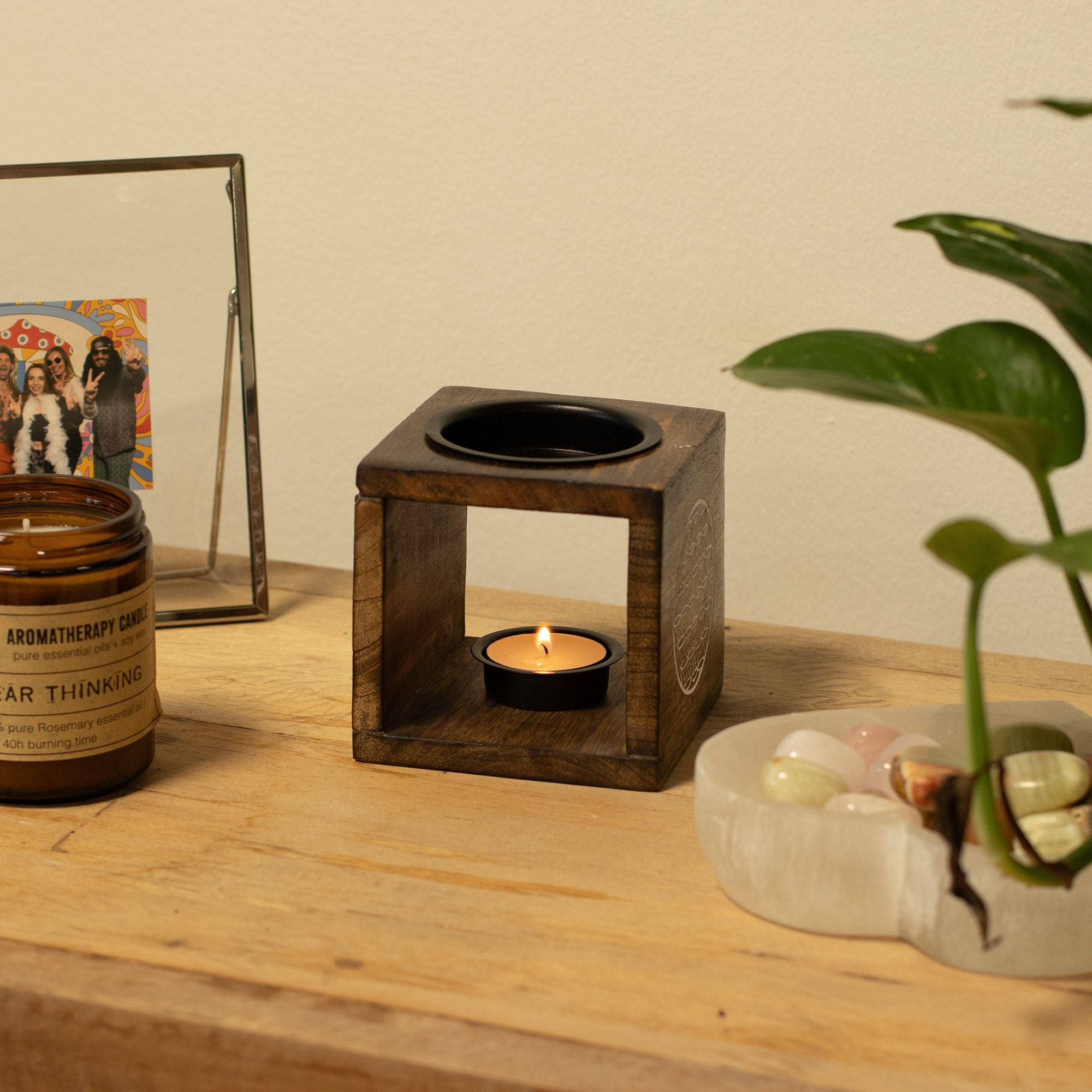 Square Mango Wood Wax Warmer - Yin Yang