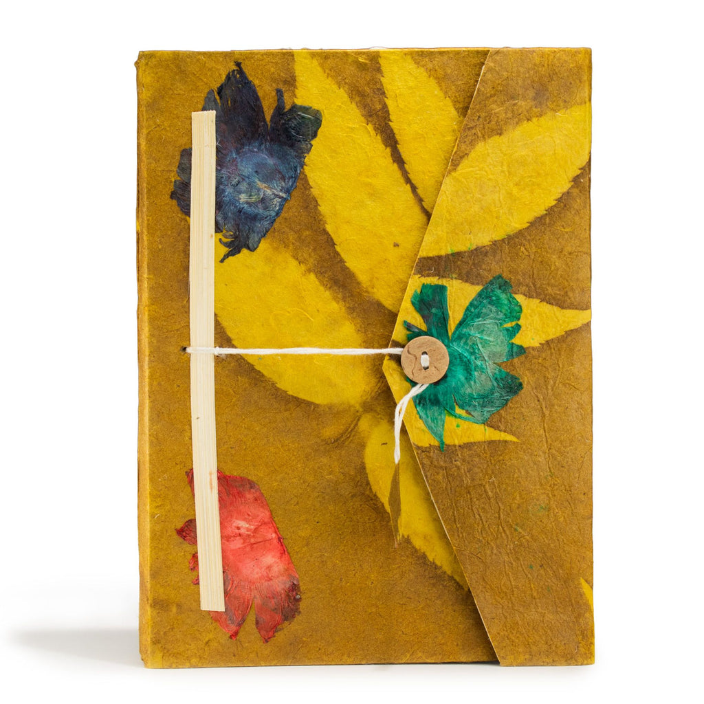 Lokta Bold Floral Notebook – 45 Leaves – Includes Bookmark – Mustard Brown