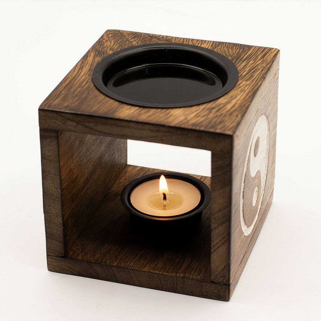 Square Mango Wood Wax Warmer - Yin Yang