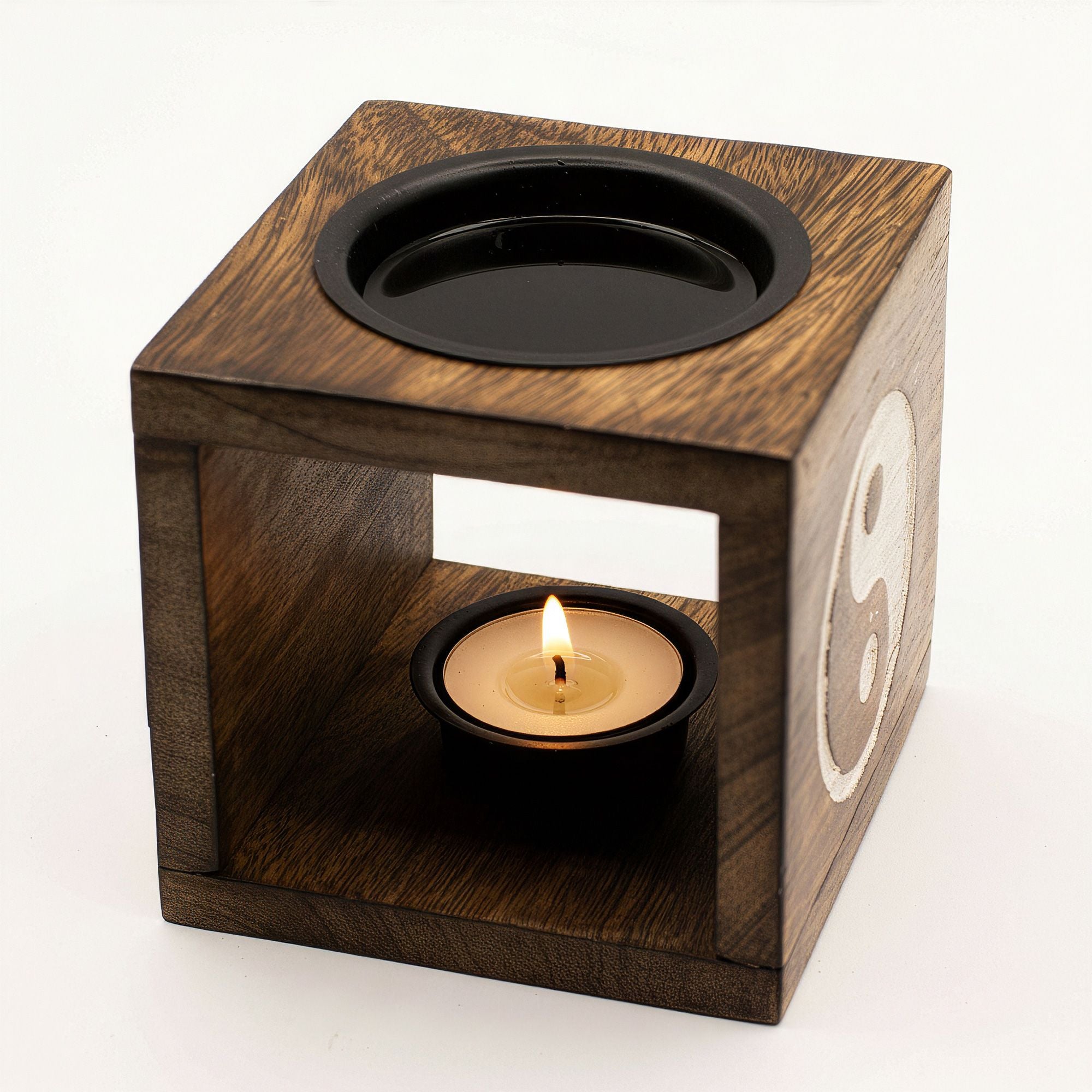 Square Mango Wood Wax Warmer - Yin Yang