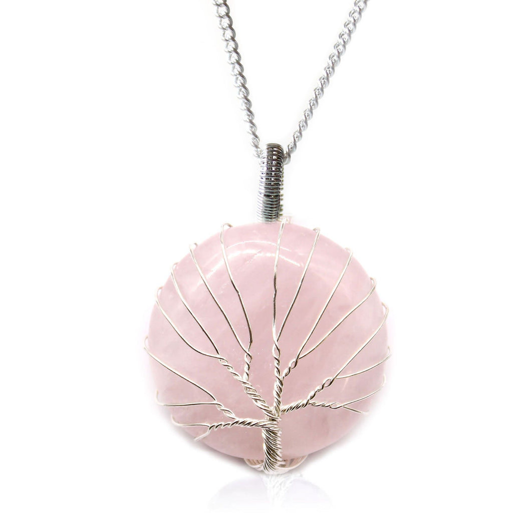 Rose Quartz Tree of Life Gemstone Necklace | Natural Crystal Pendant (50cm Chain)