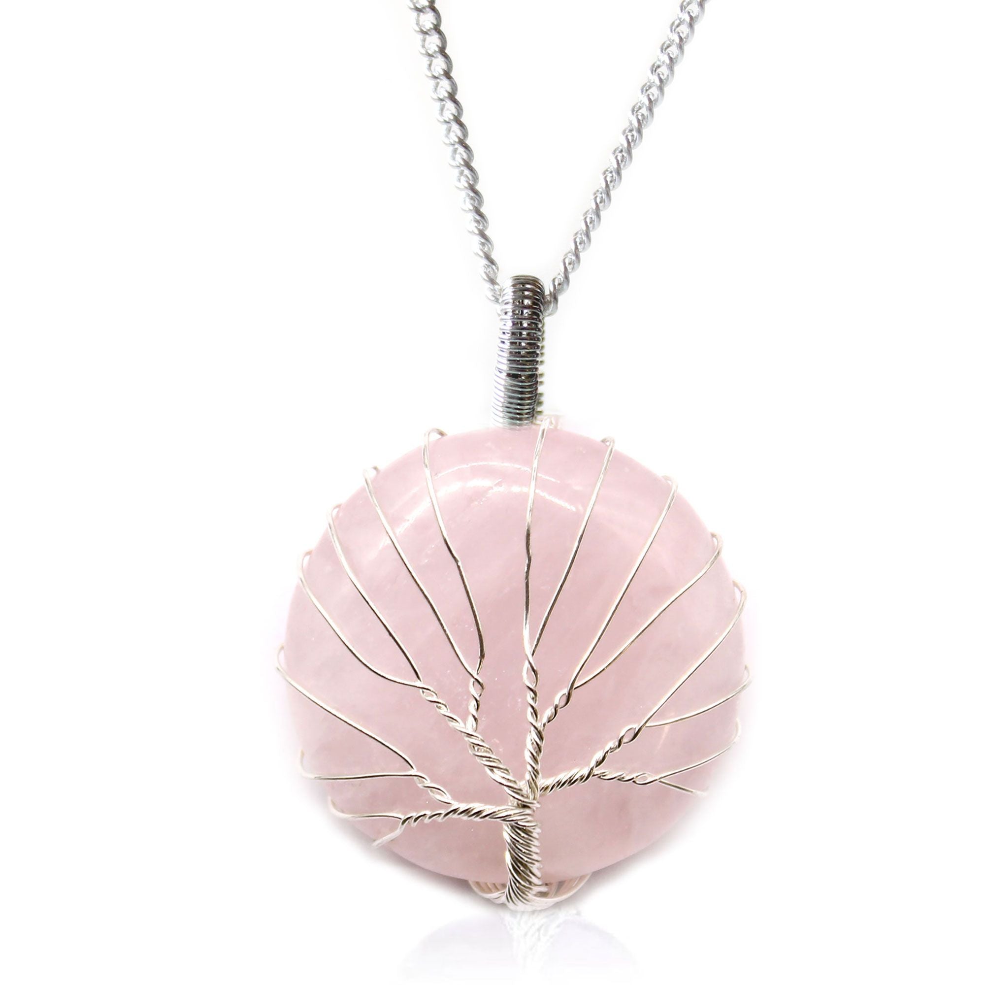 Rose Quartz Tree of Life Gemstone Necklace | Natural Crystal Pendant (50cm Chain)