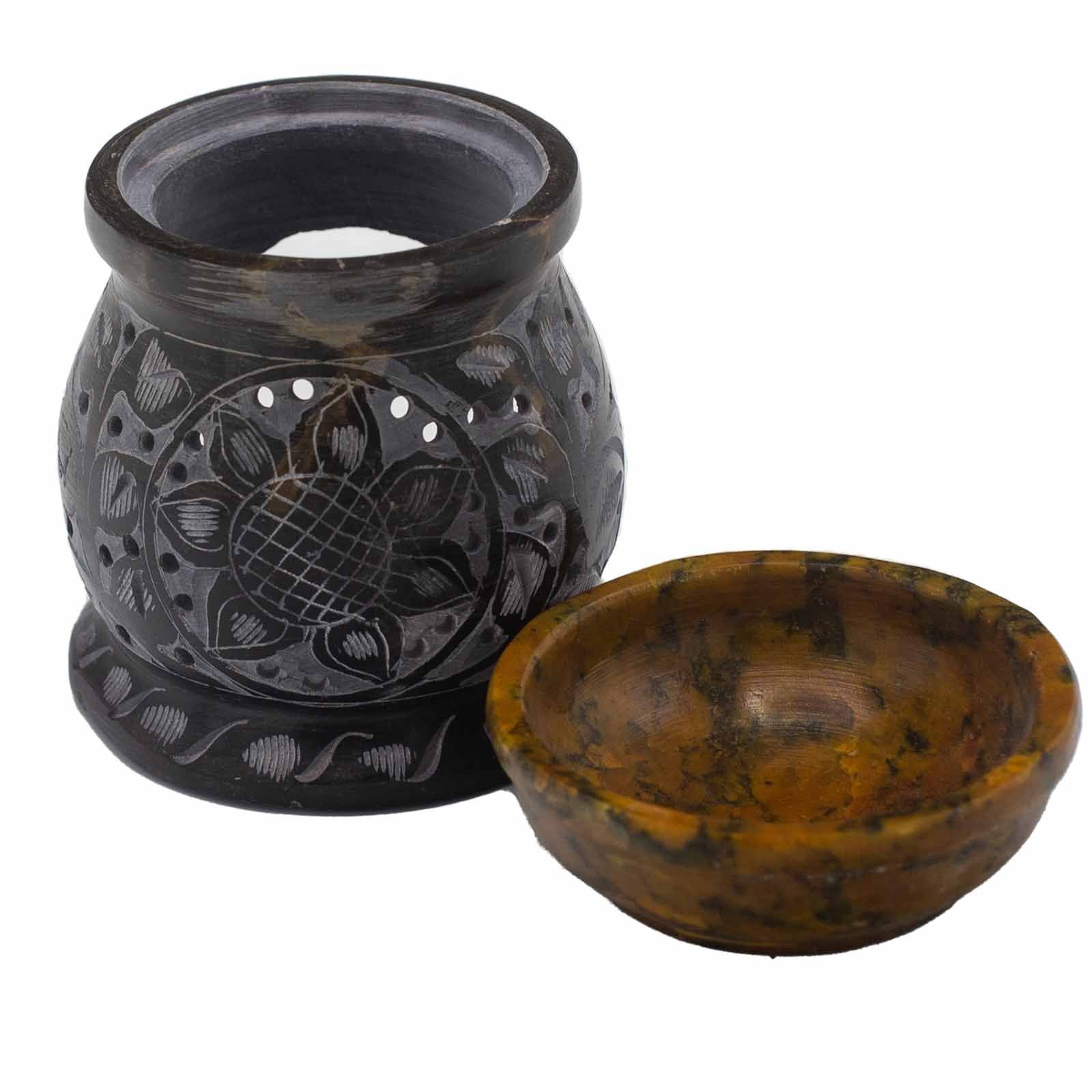 Soapstone- Mandala Flower - Black & Yellow