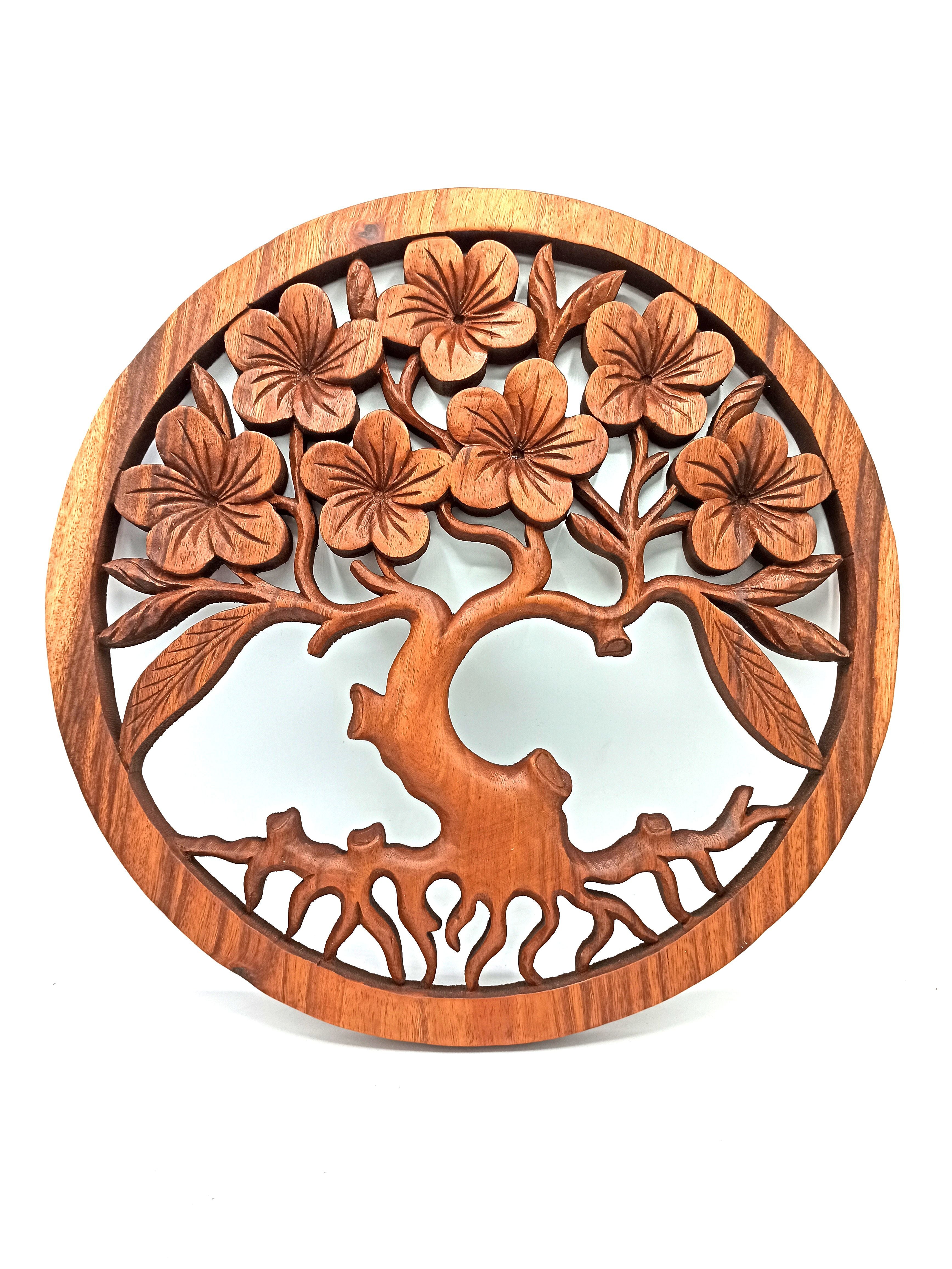 Wooden Tree of Life Frangipani Panel