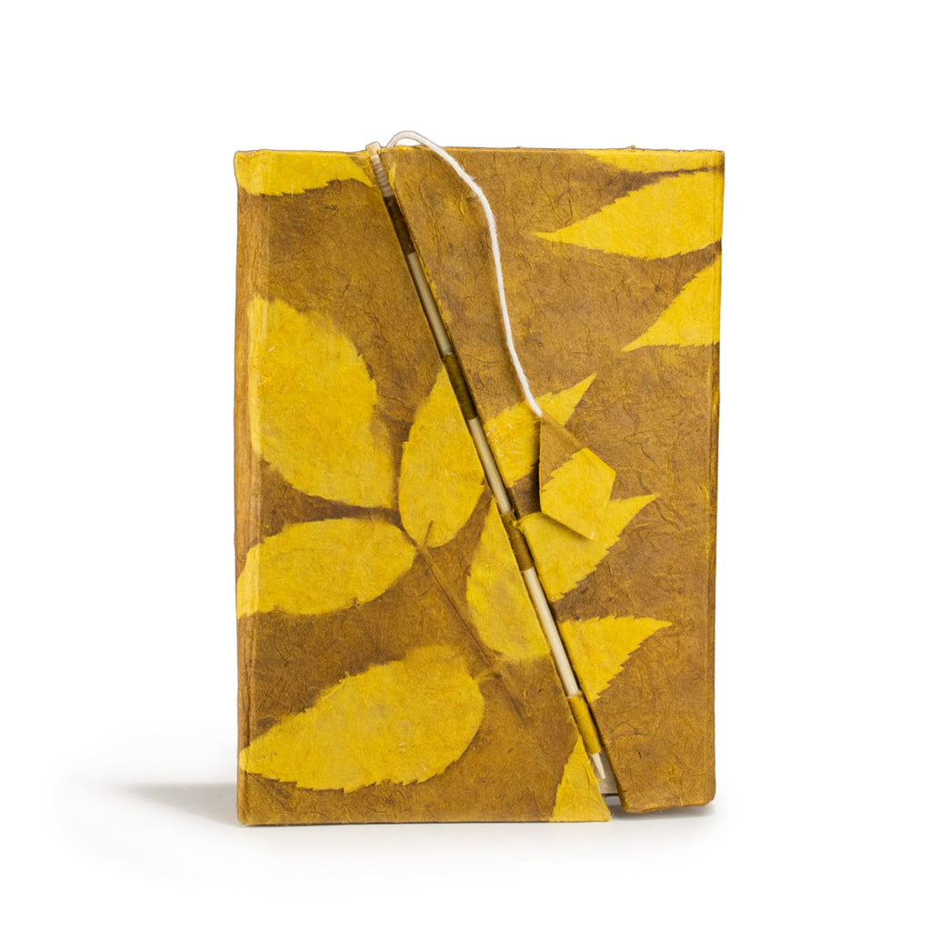 Lokta Bold Floral Bamboo Journal – Mustard Brown