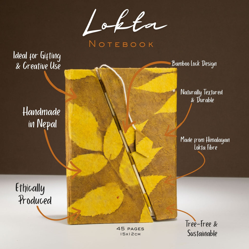 Lokta Bold Floral Bamboo Journal – Mustard Brown