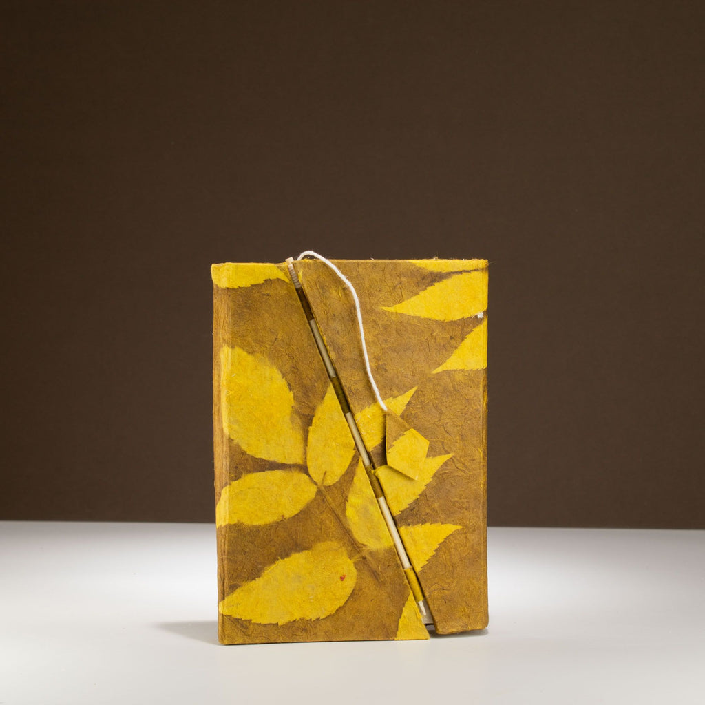 Lokta Bold Floral Bamboo Journal – Mustard Brown