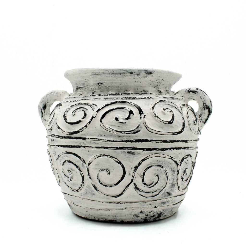 Handmade Greek Clay Plant Pot With Handles - Cream