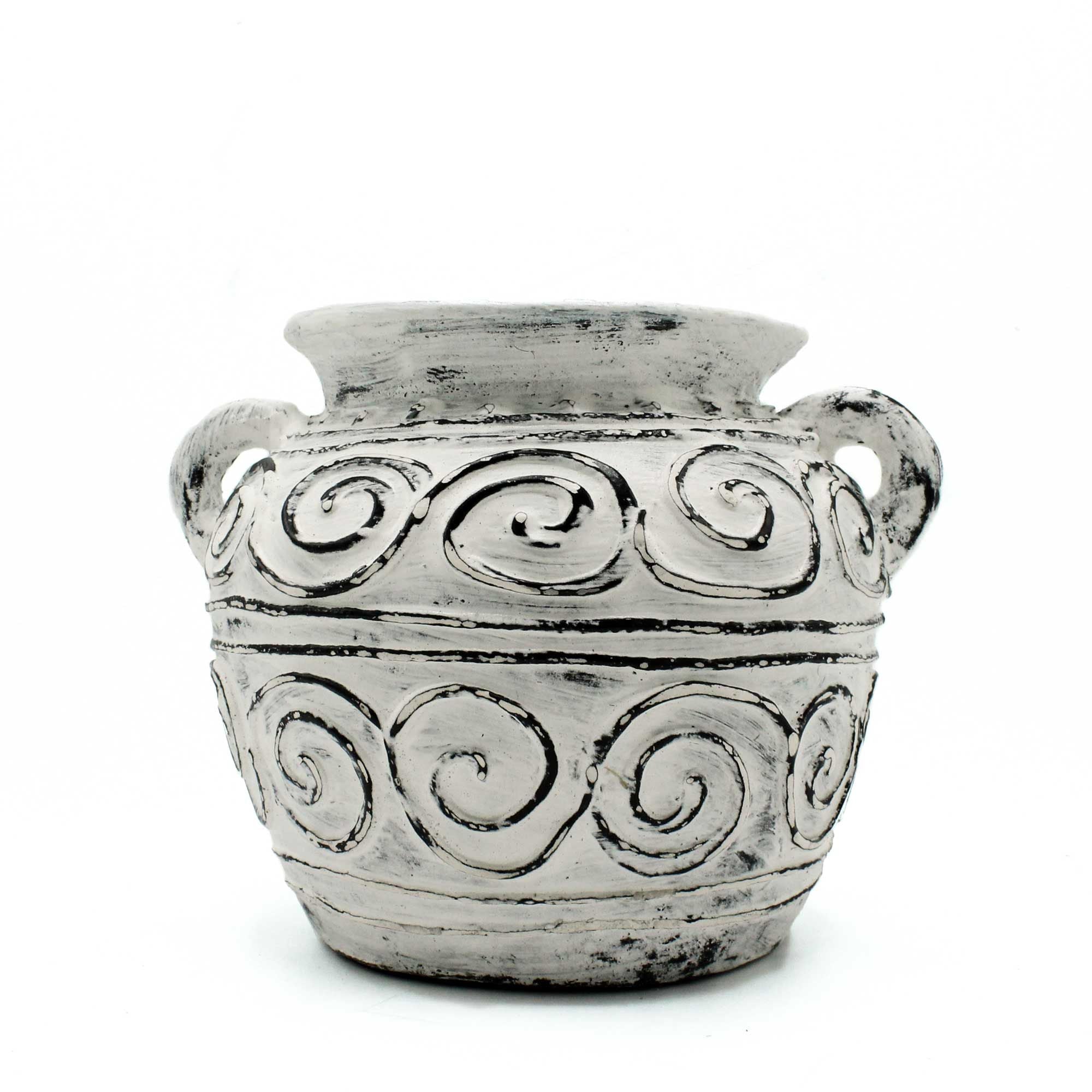 Handmade Greek Clay Plant Pot With Handles - Cream