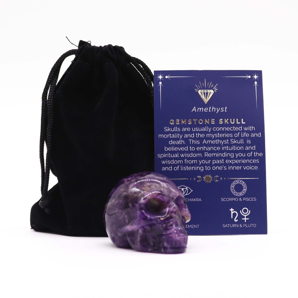 Amethyst Large Gemstone Skull | Hand-Carved Crystal Figure (40 x 30 x 28mm)