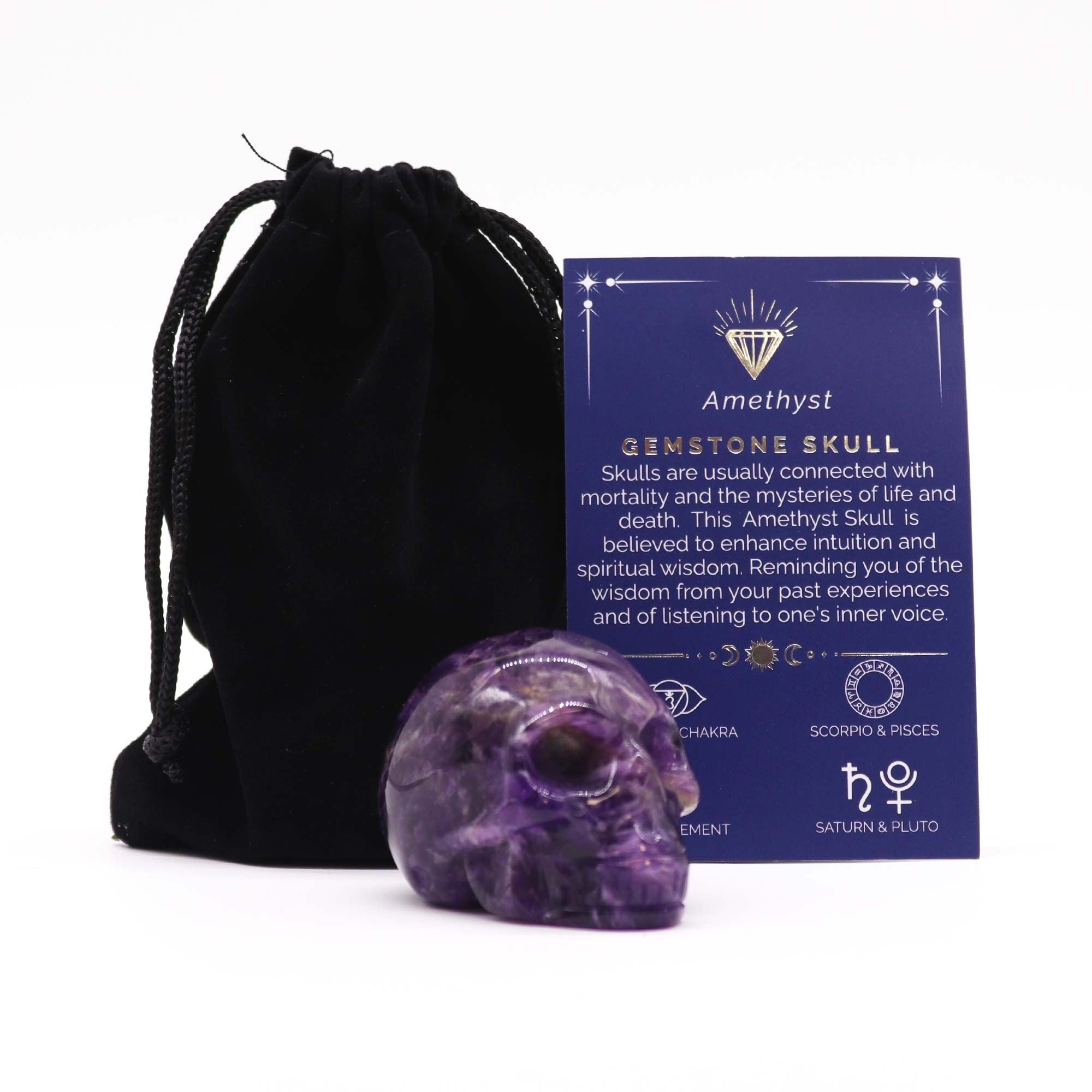 Amethyst Large Gemstone Skull | Hand-Carved Crystal Figure (40 x 30 x 28mm)
