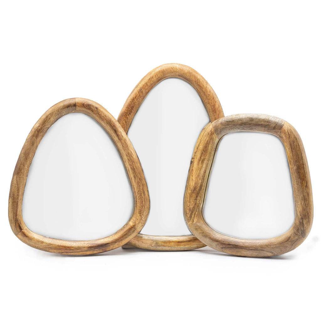 Set of 3 Pebble Shaped Mirrors - Mango Wood- Dark