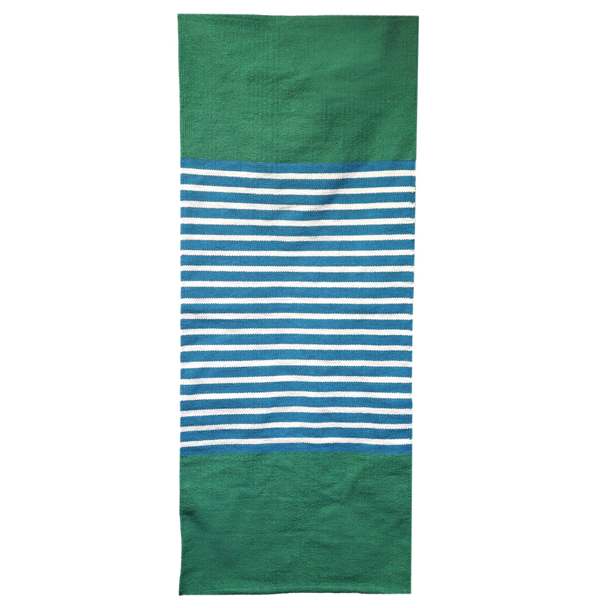 Indian Cotton Rug- Blue/ Green