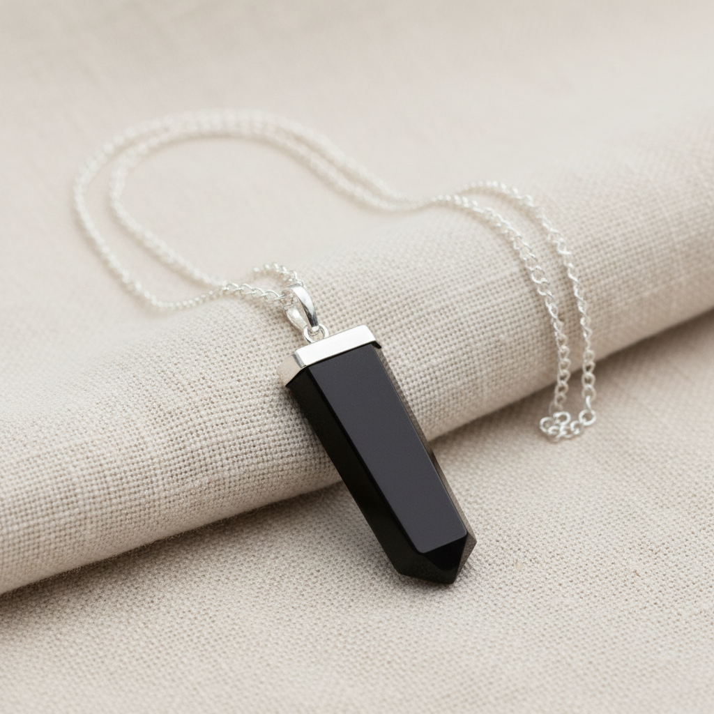 Black Agate Flat Pencil Pendant - Lifestyle Shot