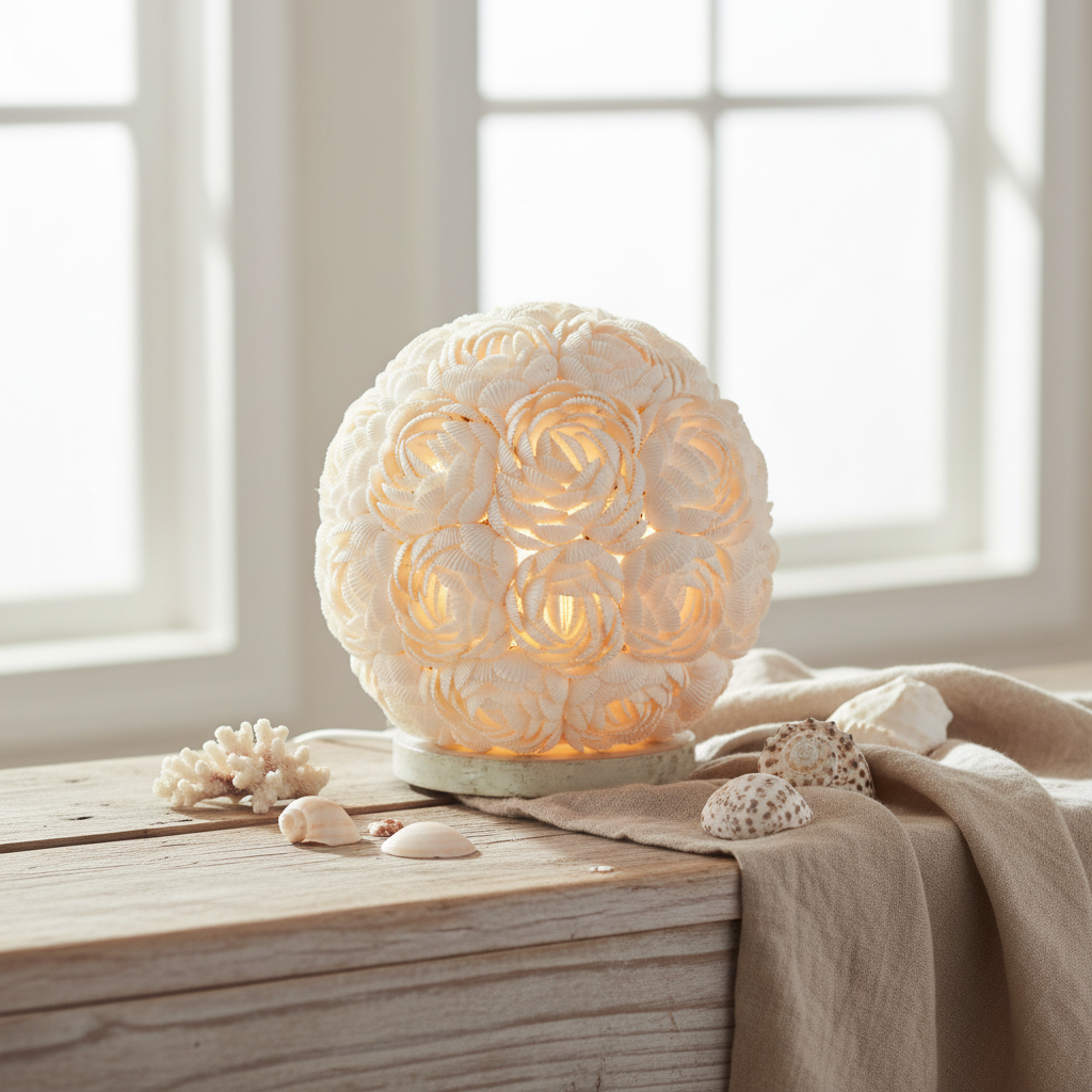 Boho Seashell Rose Globe Lamp Lifestyle