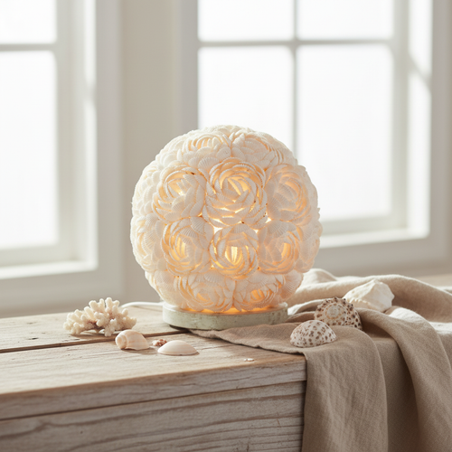 Boho Seashell Rose Globe Lamp Lifestyle