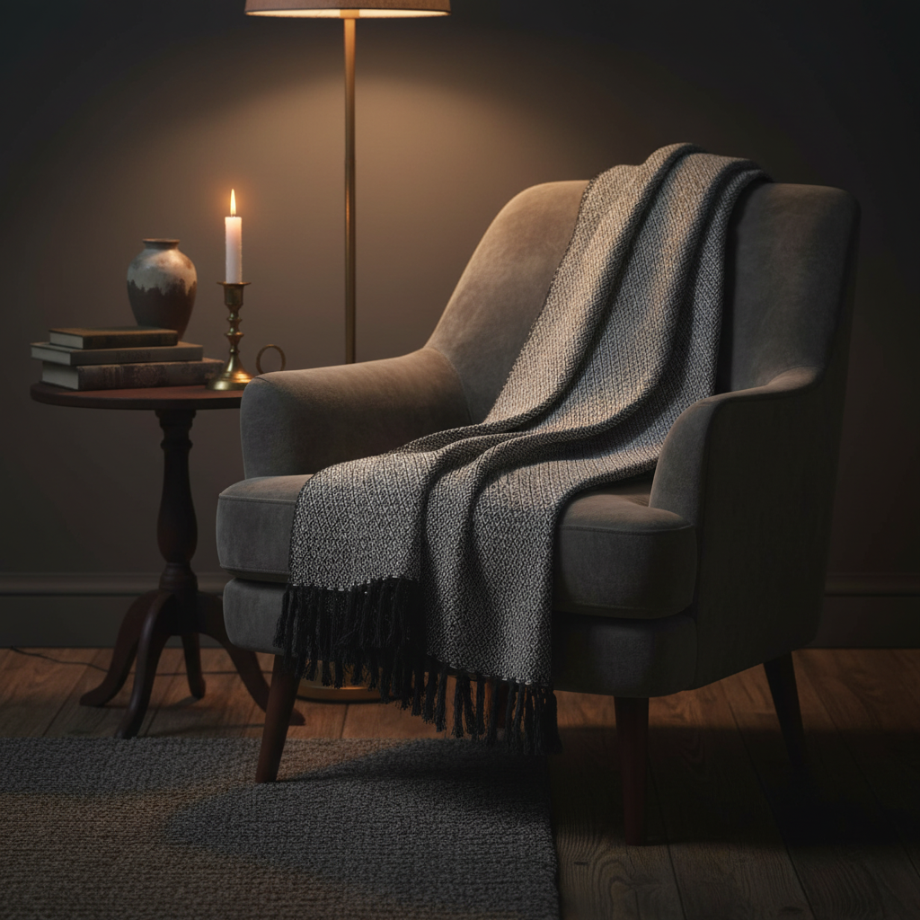 Charcoal Diamond Weave Throw Lifestyle Image