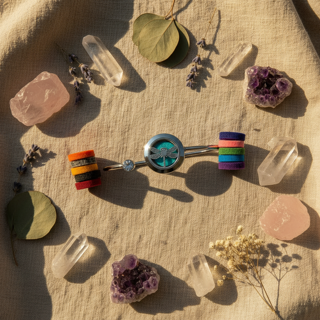 Dragonfly Bracelet Flat Lay - Clear Quartz Crystal