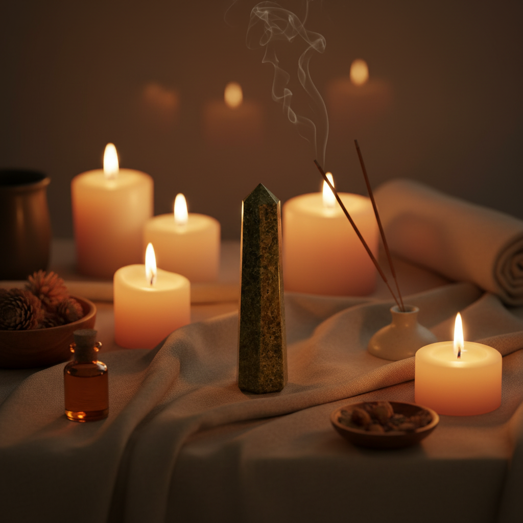 Epidote candlelit meditation setting