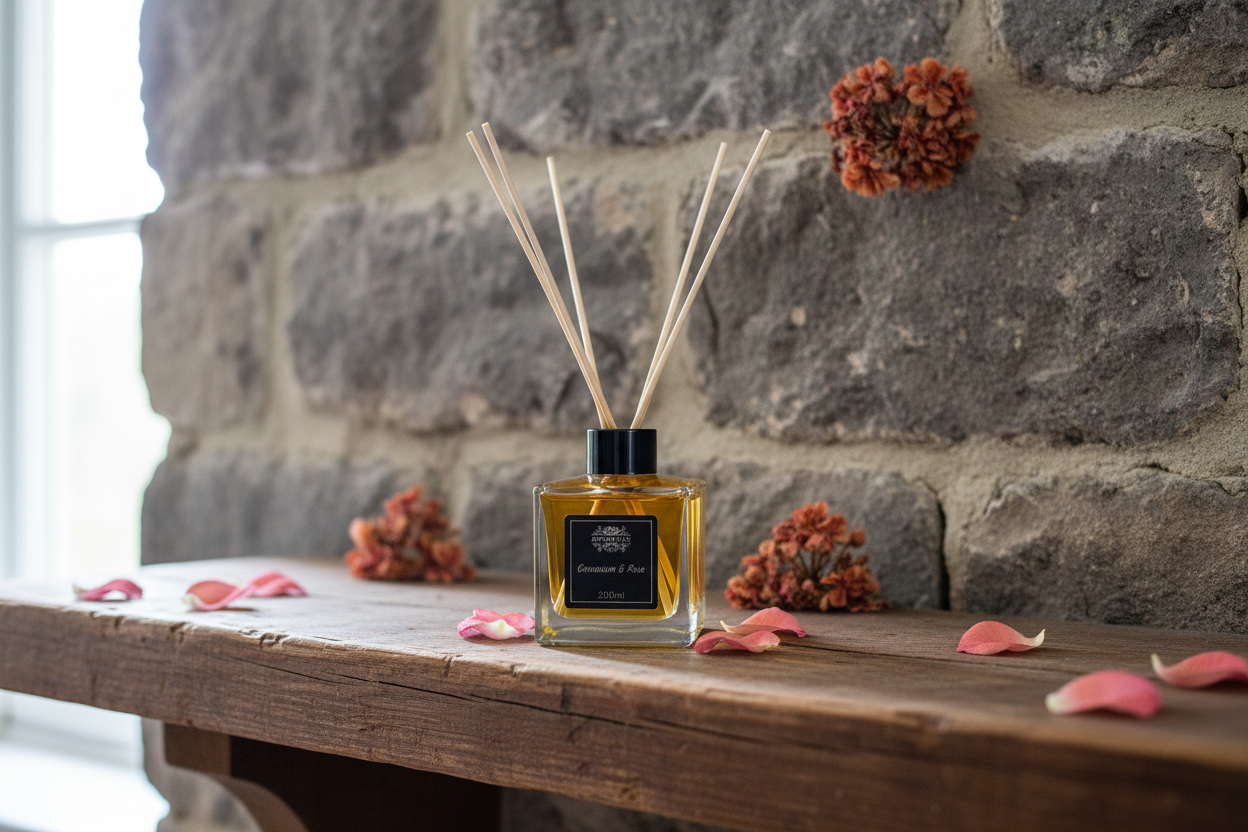 Geranium & Rose Reed Diffuser - No Packaging, Rustic Cottage