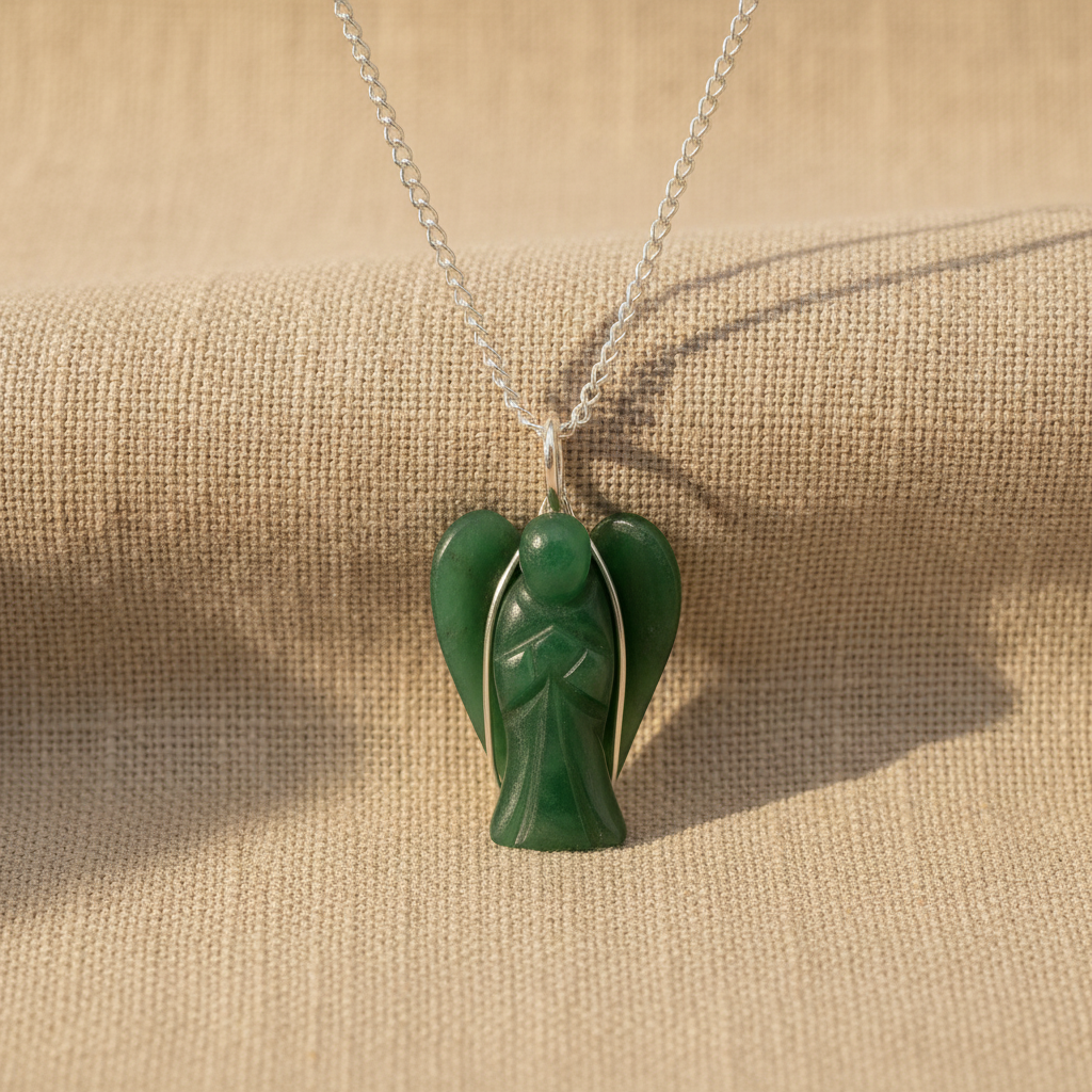 Green Aventurine Guardian Angel Pendant - linen background