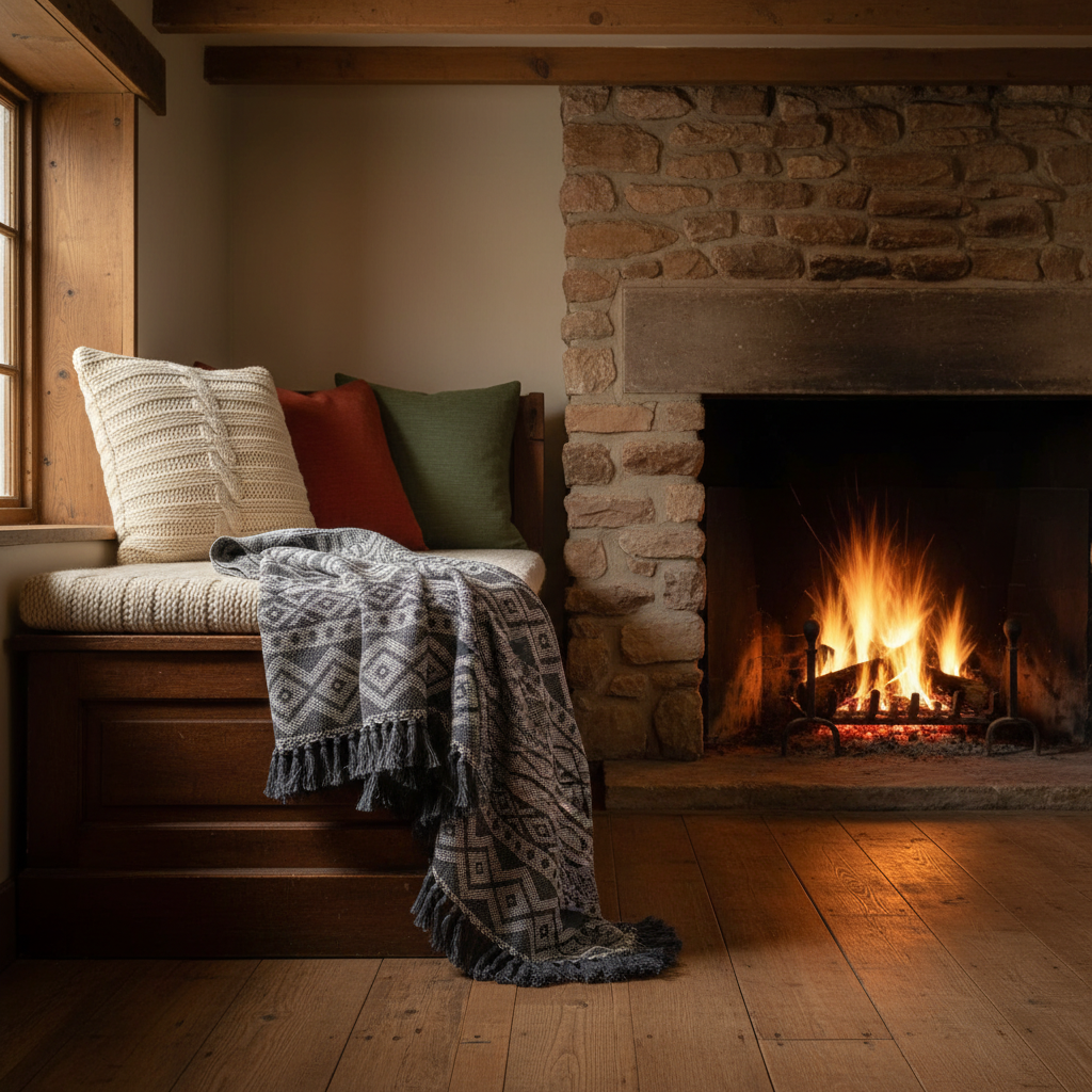 Grey Geometric Throw - Rustic Cottage