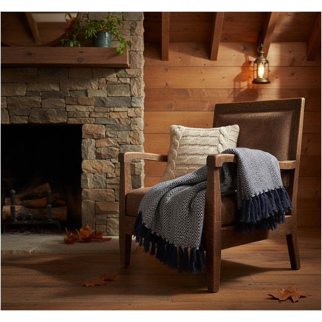 Navy Zigzag Throw - Rustic Cottage