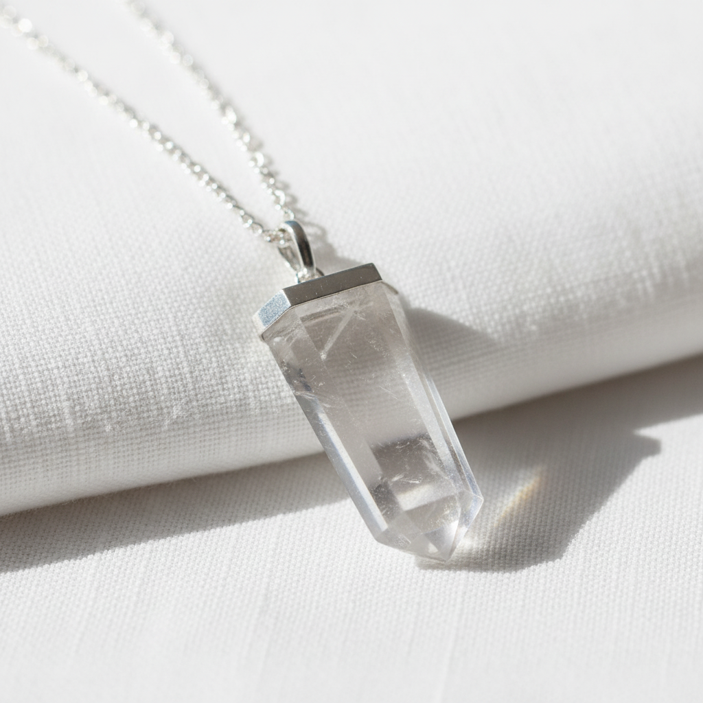 Rock Quartz Flat Pencil Pendant - Lifestyle Shot