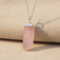 Rose Quartz Flat Pencil Pendant - linen background