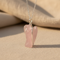 Rose Quartz Guardian Angel Pendant - linen background